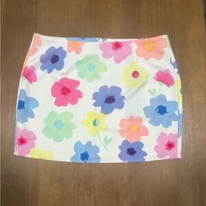 White Fox Boutique White Floral Mini Skirt with Multi-Color Flowers